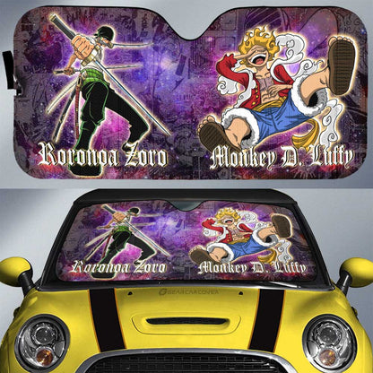 One Piece Car Sun Shade Luffy And Zoro Manga Galaxy Pattern Winshield Sun Shade Colorful