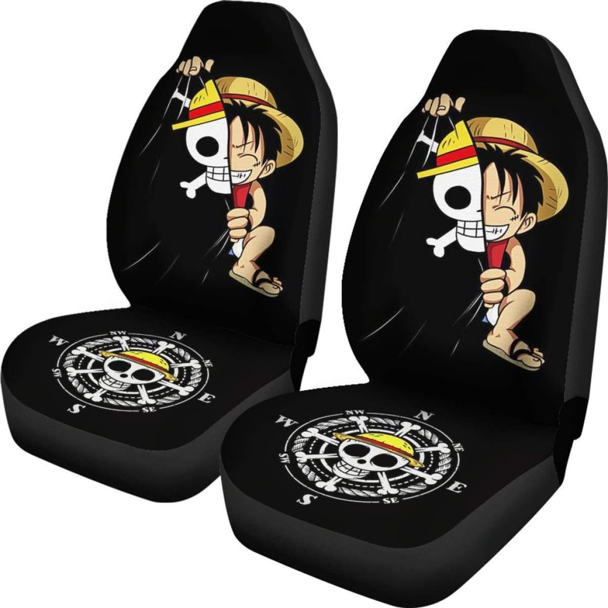 One Piece Car Seat Covers Straw Hat Symbol Cut Luffy Seat Covers Black