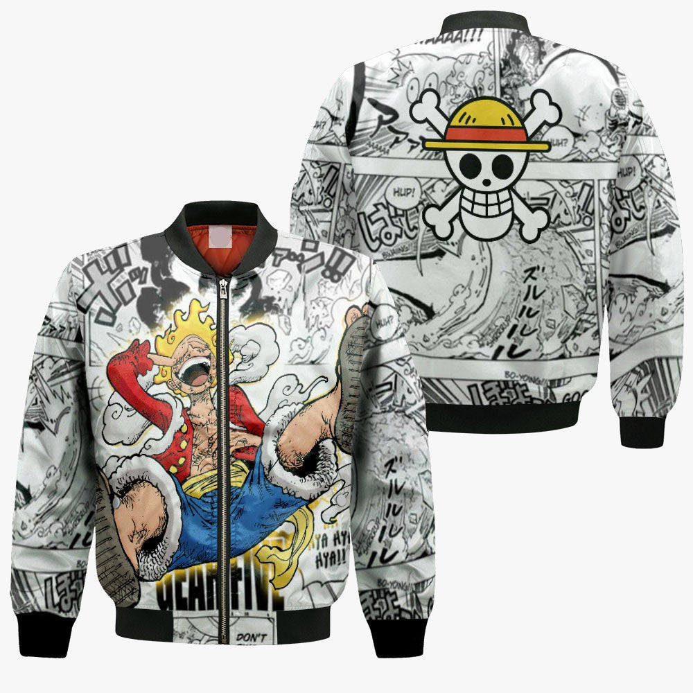 One Piece Bomber Jacket Luffy Gear 5 Awakening Manga Pattern Bomber White Unisex