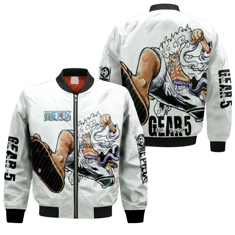 One Piece Bomber Jacket Luffy Gear 5 Graphic Bomber White Unisex