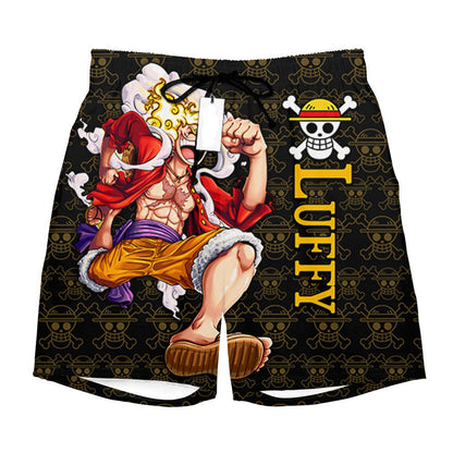 One Piece Shorts Luffy Gear 5 Graphic Jolly Roger Pattern Beach Shorts Colorful