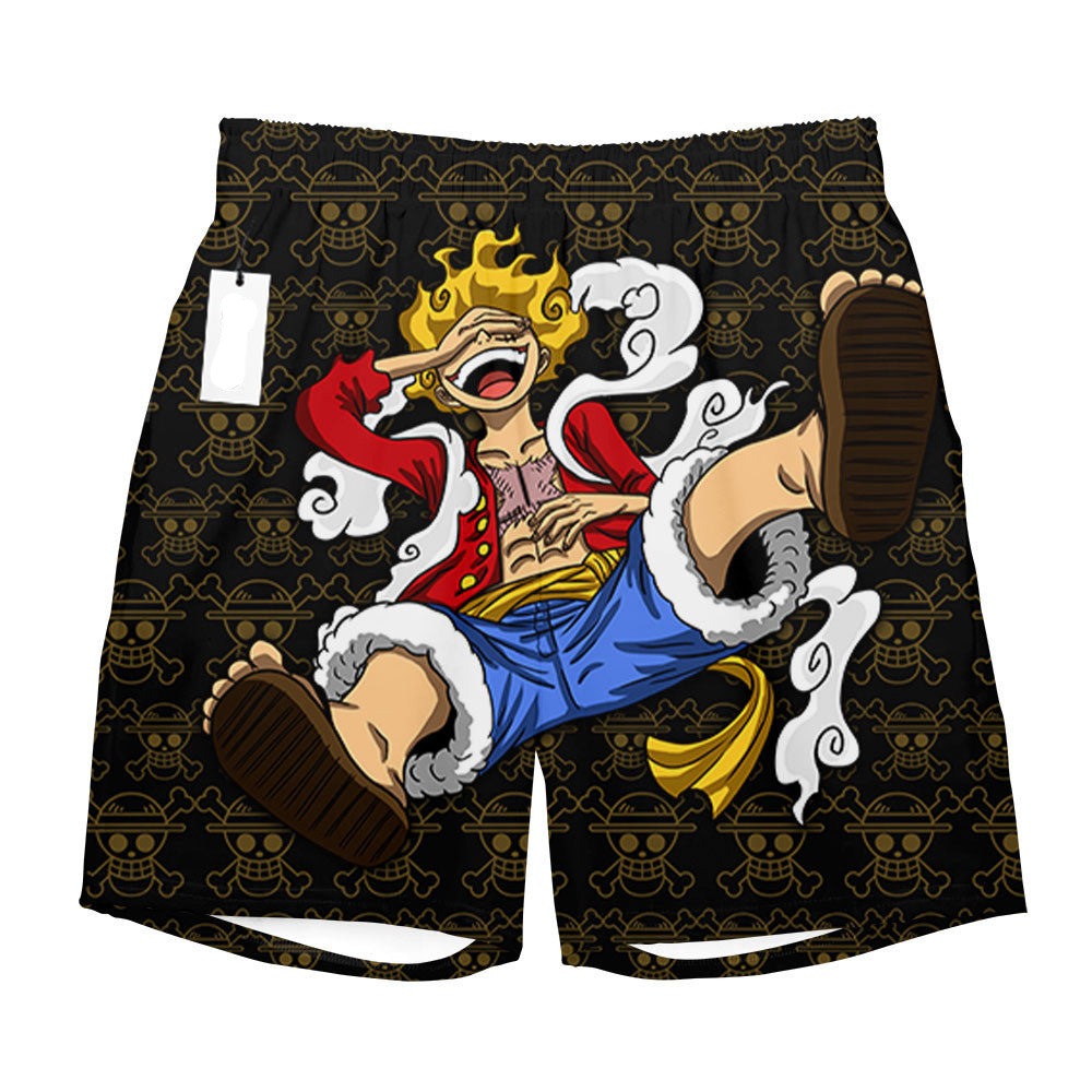 One Piece Shorts Luffy Gear 5 Graphic Jolly Roger Pattern Beach Shorts Colorful