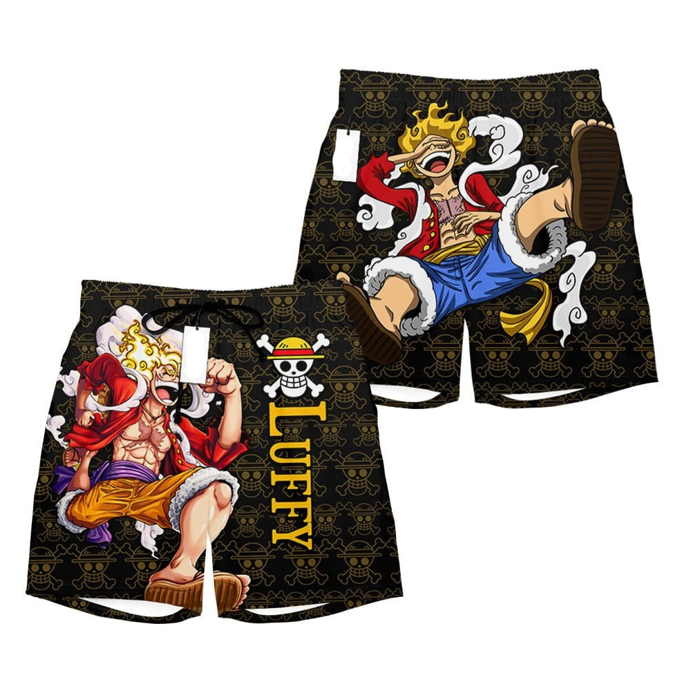 One Piece Shorts Luffy Gear 5 Graphic Jolly Roger Pattern Beach Shorts Colorful