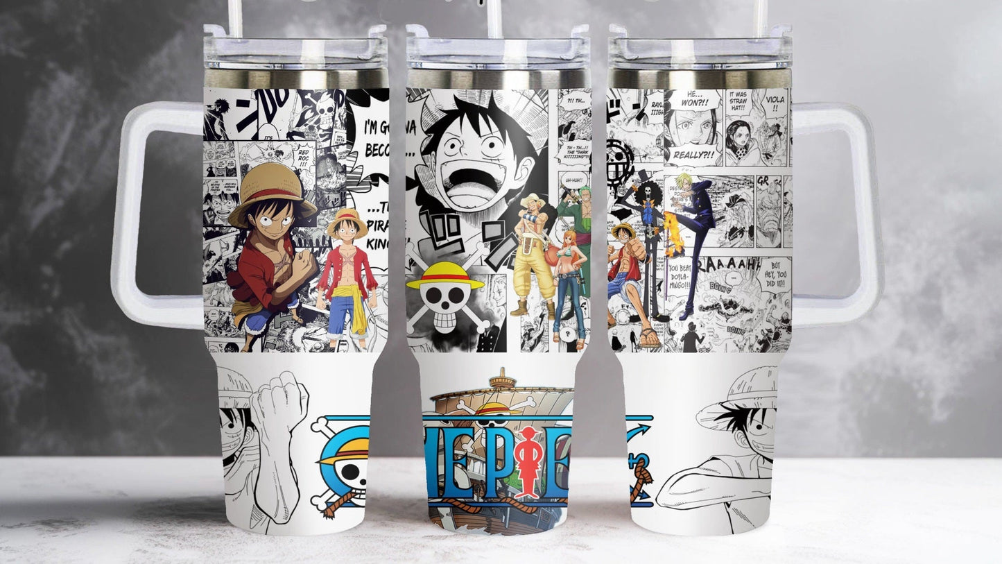 One Piece 40 Oz Tumbler Luffy And Friends Manga Pattern Tumbler 40 Oz White