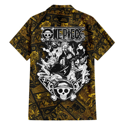 One Piece Hawaii Shirt Luffy Zoro Sanji One Piece Manga Pattern Hawaiian Shirt Black Yellow Unisex