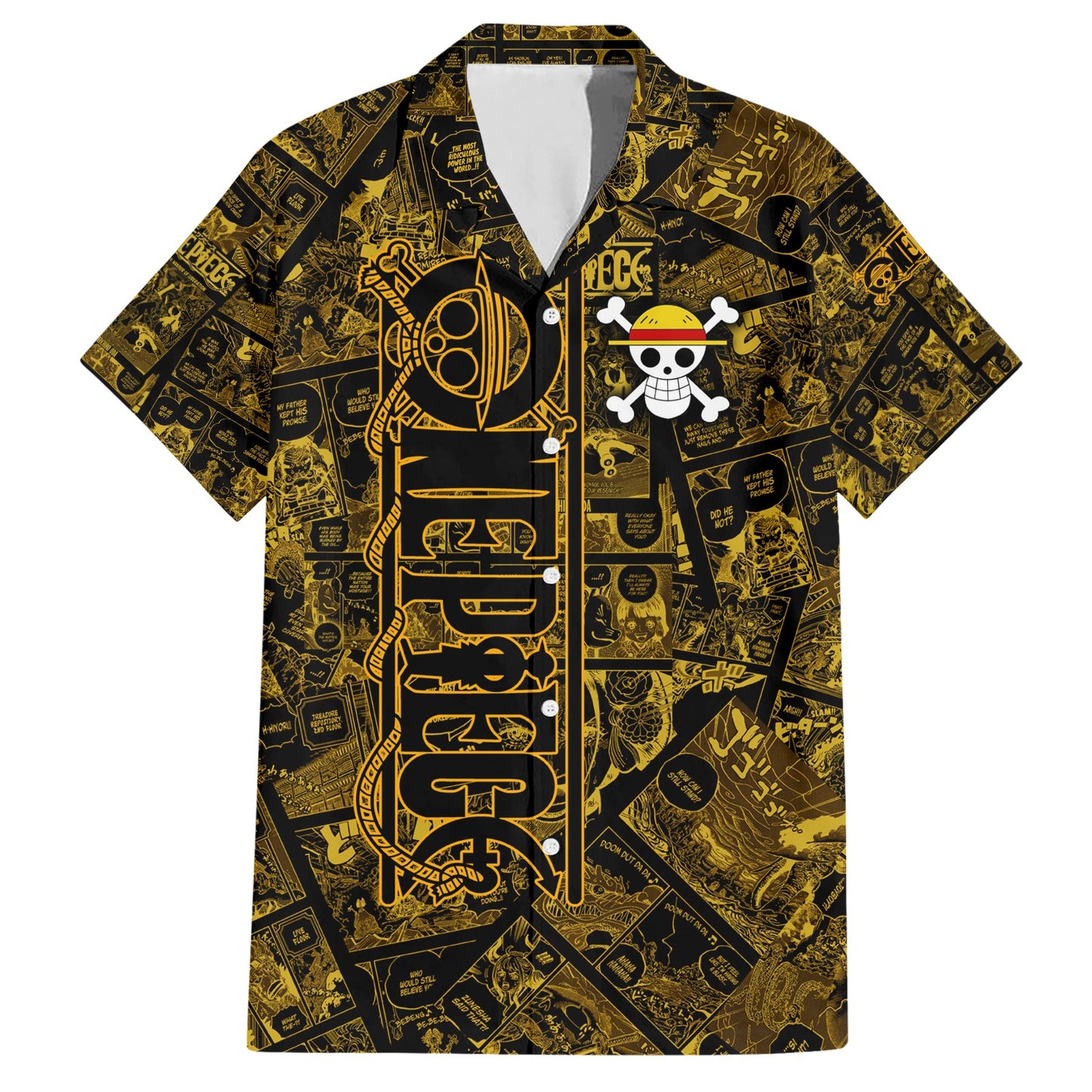 One Piece Hawaii Shirt Luffy Zoro Sanji One Piece Manga Pattern Hawaiian Shirt Black Yellow Unisex