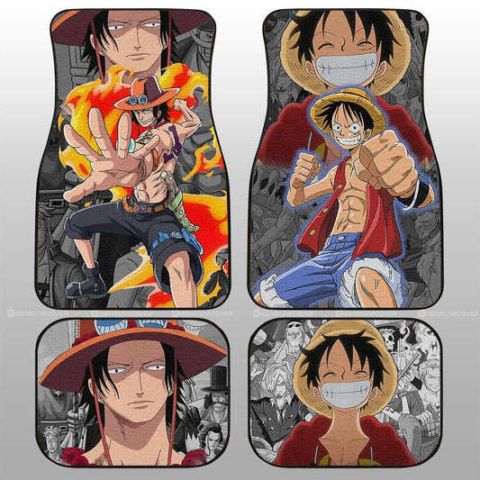 One Piece Car Mats Luffy And Ace Graphic Manga Pattern Car Floor Mats Colorful