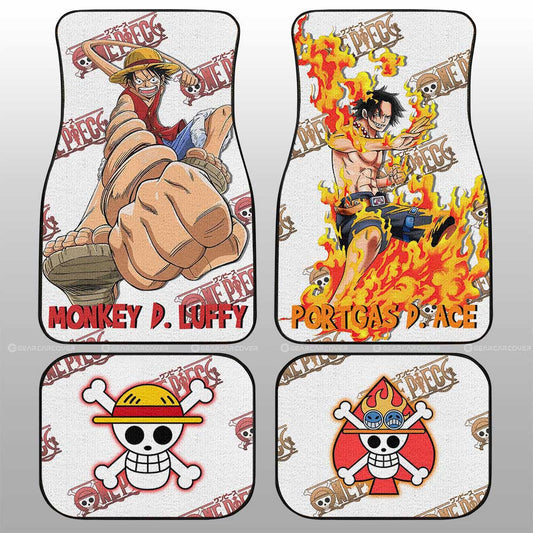 One Piece Car Mats Luffy And Ace Jolly Roger Symbols Car Floor Mats White Red