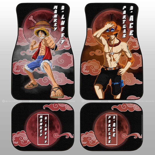 One Piece Car Mats Luffy And Ace Cloud And Moon Pattern Car Floor Mats Black Red