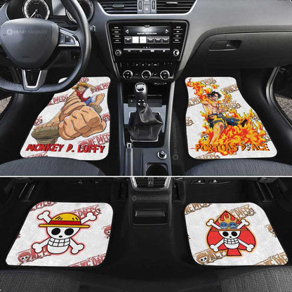 One Piece Car Mats One Piece Luffy And Ace Graphic Jolly Roger Symbols Car Floor Mats White Red