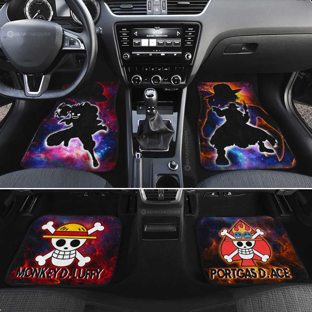 One Piece Car Mats Luffy And Ace Silhouette Jolly Roger Symbols Galaxy Car Floor Mats Colorful