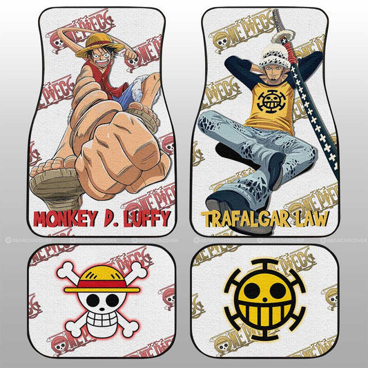 One Piece Car Mats Luffy And Law Graphic Jolly Roger Symbols Car Floor Mats Colorful