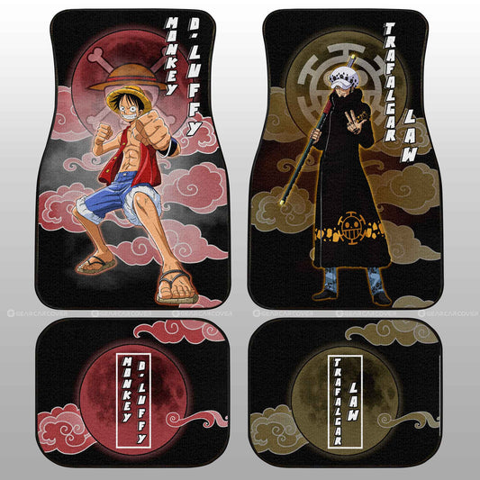 One Piece Car Mats Luffy And Law Graphic Cloud And Moon Pattern Car Floor Mats Black Red