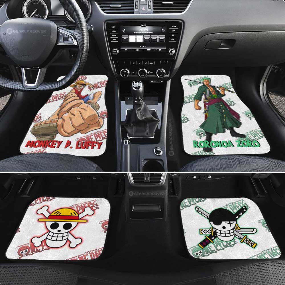 One Piece Car Mats Luffy And Zoro Graphic Jolly Roger Symbols Car Floor Mats Red Green