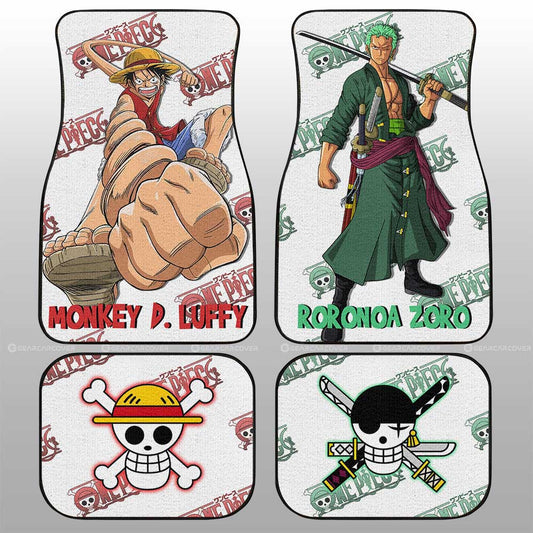 One Piece Car Mats Luffy And Zoro Graphic Jolly Roger Symbols Car Floor Mats Red Green