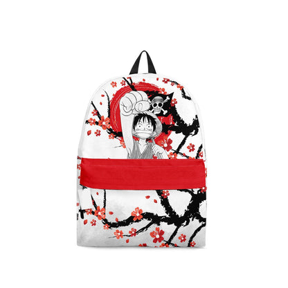 One Piece Backpack Luffy Japanese Cherry Blossom Pattern Backpacks White Red