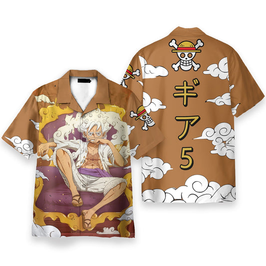 One Piece Hawaii Shirt Luffy Gear 5 Cloud Pattern Hawaiian Shirt Brown Unisex