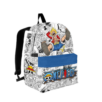 One Piece Backpack Luffy Nika Awakening Manga Pattern Backpacks White