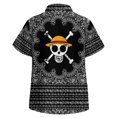 One Piece Hawaii Shirt One Piece Luffy Jolly Roger Mandala Pattern Hawaiian Shirt Black Unisex