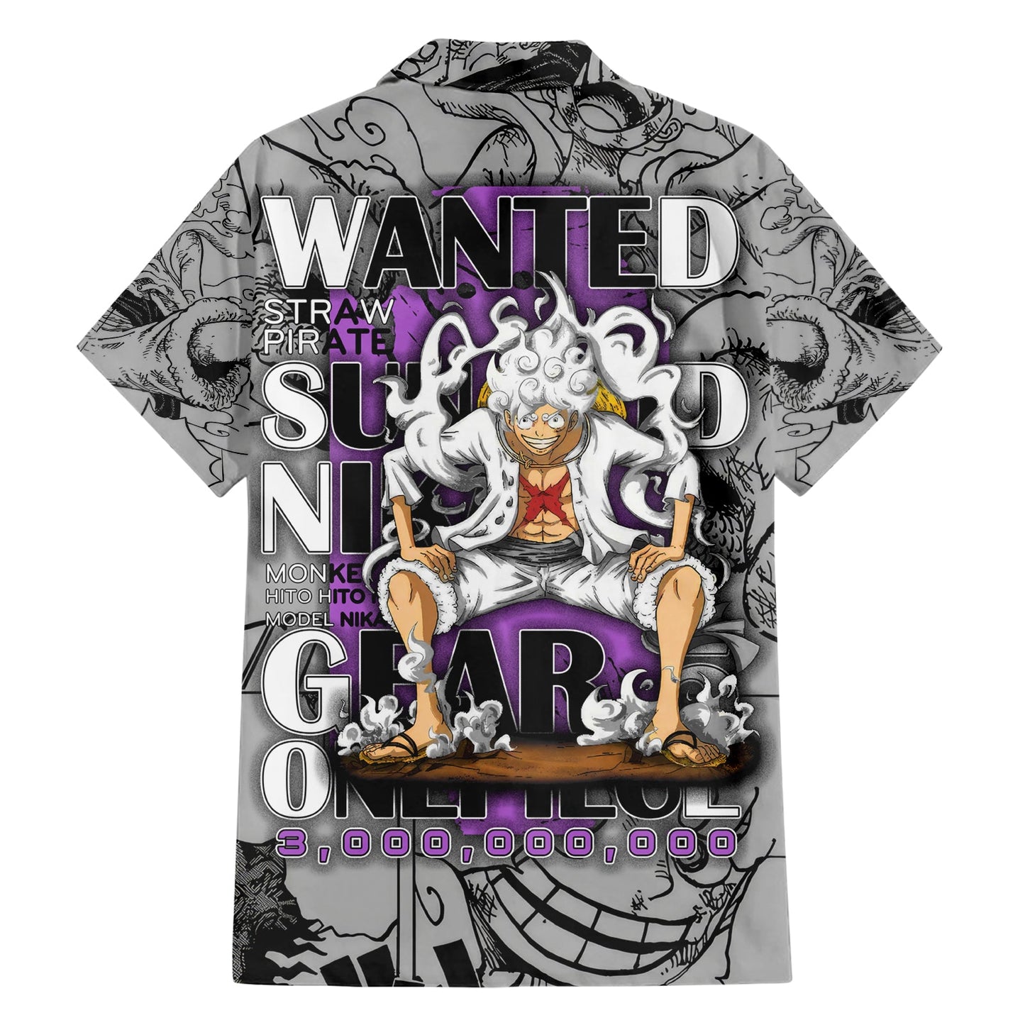 One Piece Hawaii Shirt Luffy Gear 5 Most Wanted Hawaiian Shirt Gray Unisex
