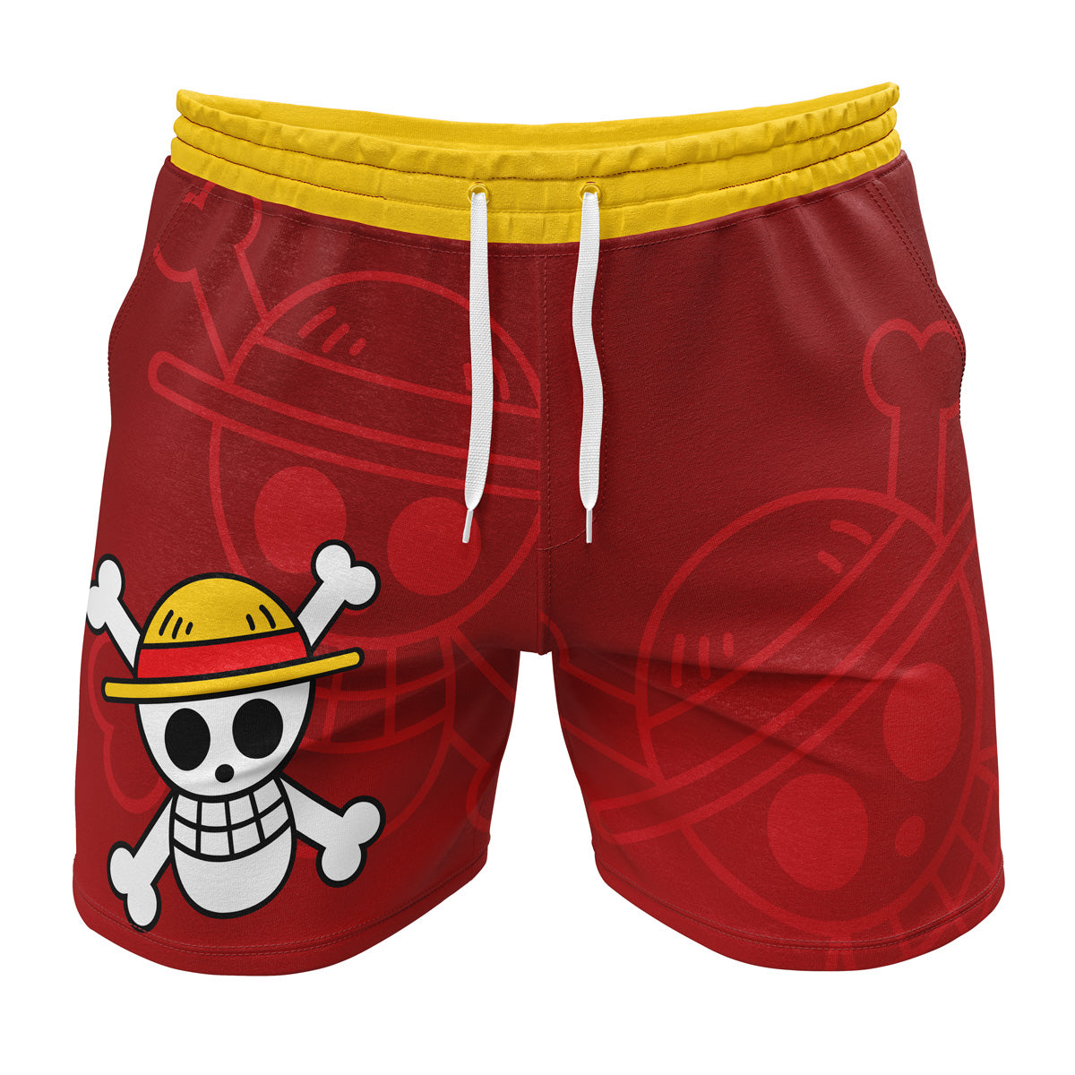 One Piece Shorts One Piece Straw Hat Jolly Roger Beach Shorts Red Yellow