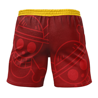 One Piece Shorts One Piece Straw Hat Jolly Roger Beach Shorts Red Yellow