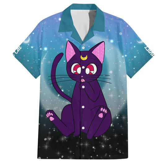 Sailor Moon Hawaii Shirt Sailor Moon Luna Cat Graphic Hawaiian Shirt Black Blue Unisex