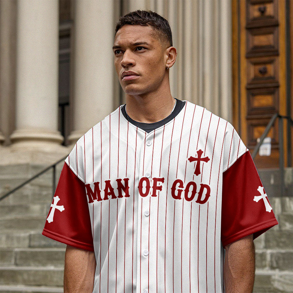 Man Of God Striped Baseball Jersey - Christant Gift For Him
