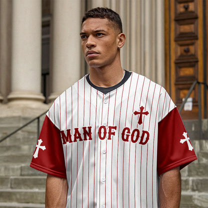 Man Of God Striped Baseball Jersey - Christant Gift For Him