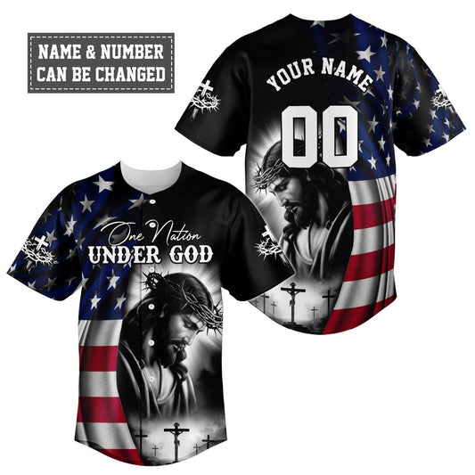 One Nation Under God Baseball Jersey - Christant Gift For Him