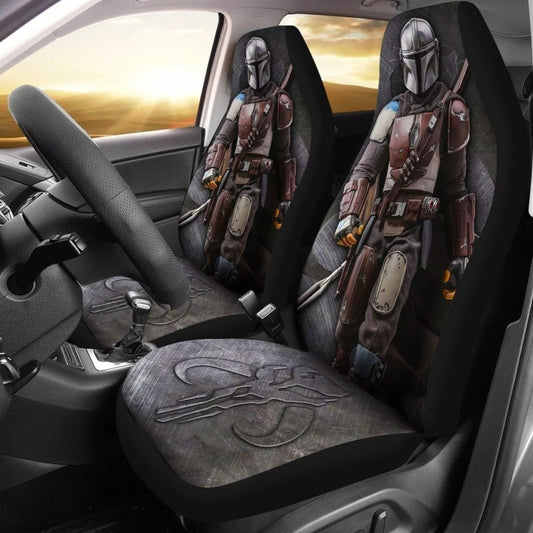 SW Car Seat Covers Mandalorian Graphic And Symbol Seat Covers Brown Gray