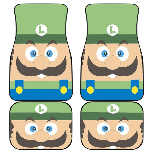 Mario Car Mats Game Character Luigi Face Details Pattern Car Floor Mats Green