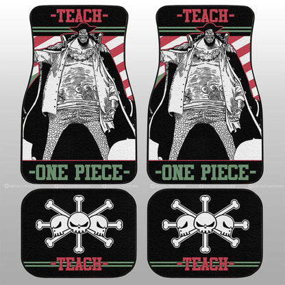 One Piece Car Mats Marshall D Teach Blackbeard Jolly Roger Pattern Car Floor Mats Black White