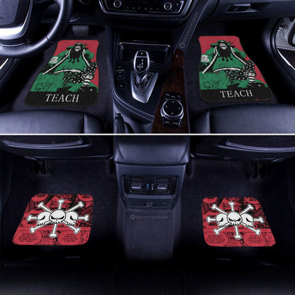 One Piece Car Mats Marshall D Teach Blackbeard Manga Pattern Jolly Roger Symbol Car Floor Mats Red Green