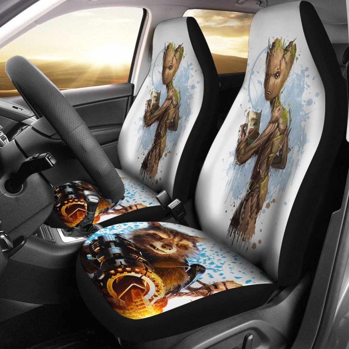 Guardians Of The Galaxy Car Seat Covers MV Rocket And Groot Guardians Of The Galaxy Seat Covers Brwon White