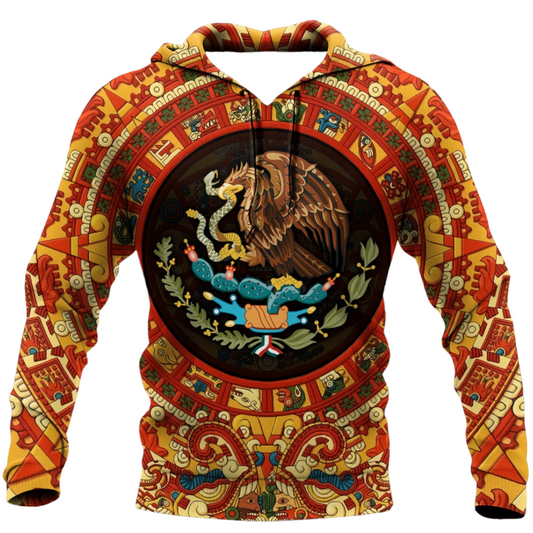 Mexico Hoodie Aztec Calendar Special Pattern Hoodie Colorful Unisex