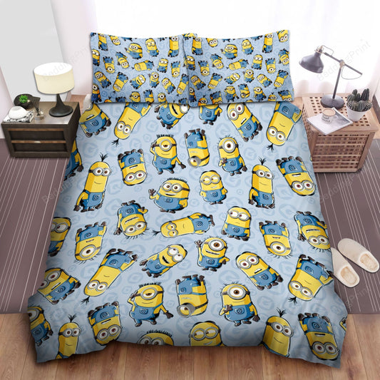 Minions Bedding Set All Minions Chracters Pattern Duvet Covers Yellow Blue Unique Gift