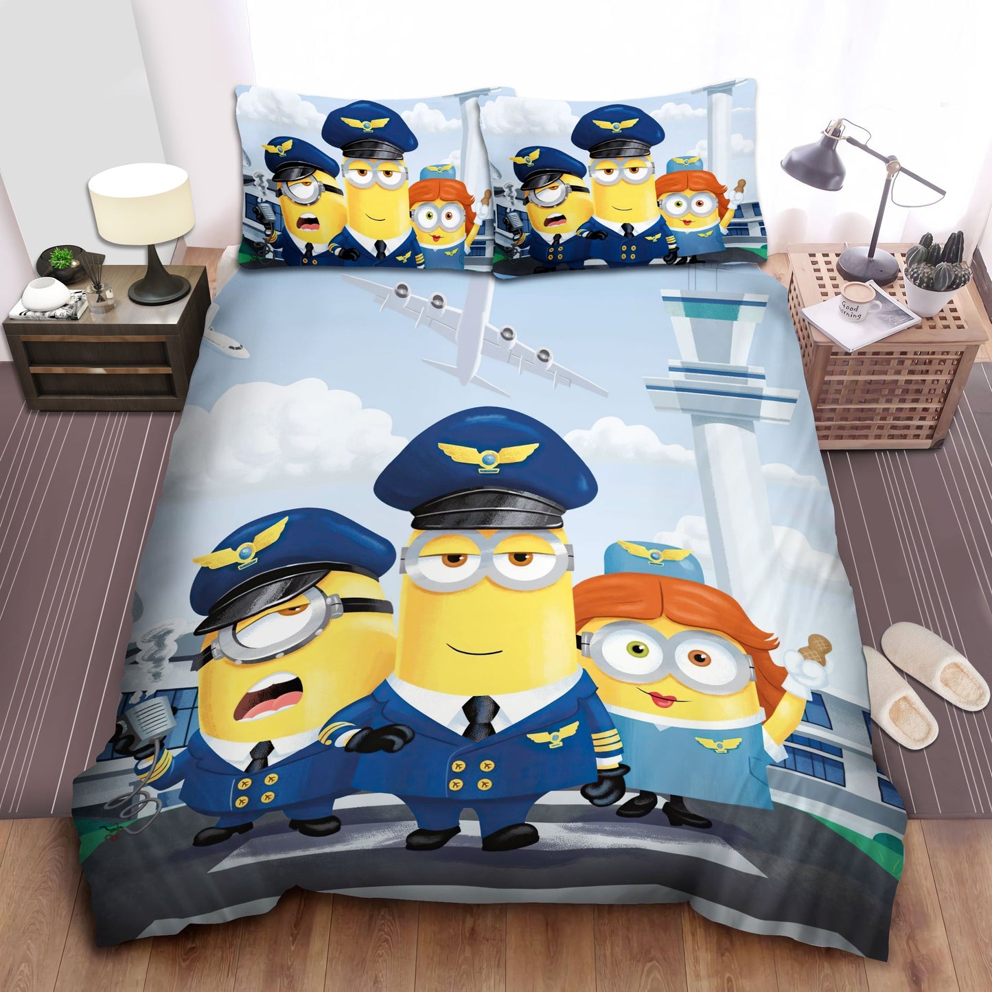 Minions Bedding Set Minions Cosplay As Pilot And Flight Attendant Duvet Covers Colorful Unique Gift