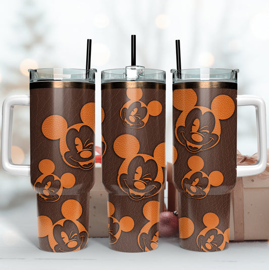 MM 40 Oz Tumbler Winking Eye MM Leather Pattern Tumbler 40 Oz Brown