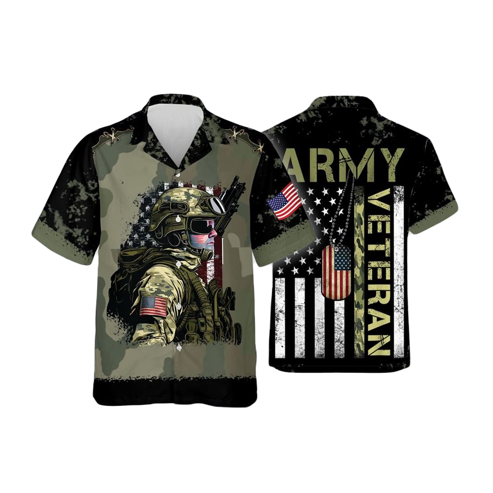 Veteran Hawaii Shirt Military Soldier Graphic Us Army Veteran Hawaiian Shirt Black Green Unisex