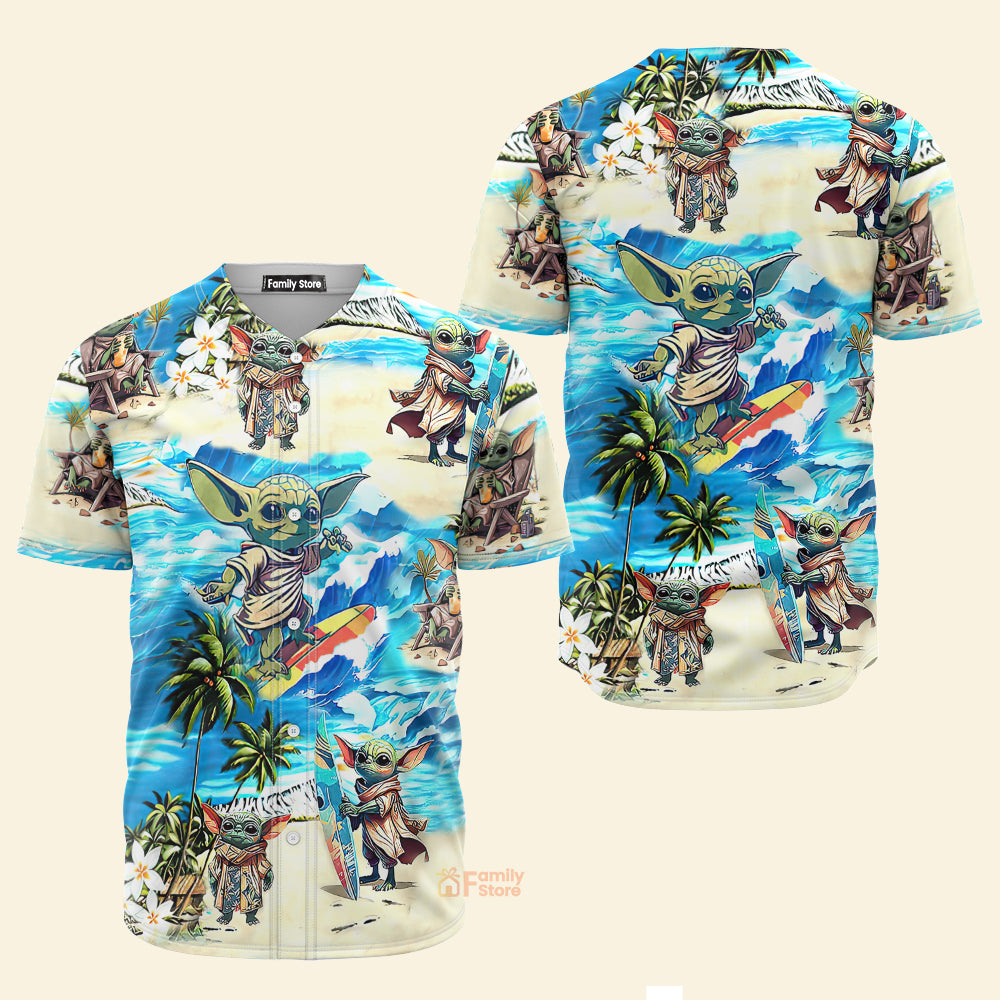 Baby Yoda Starwars Surfing - Baseball Jersey - Christant Gift For Him - Family Store