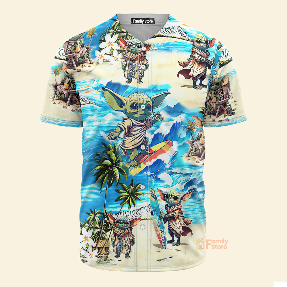 Baby Yoda Starwars Surfing - Baseball Jersey - Christant Gift For Him - Family Store