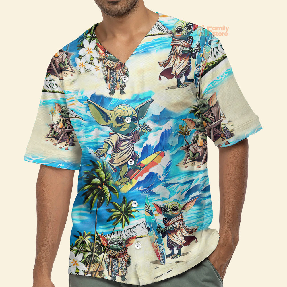 Baby Yoda Starwars Surfing - Baseball Jersey - Christant Gift For Him - Family Store