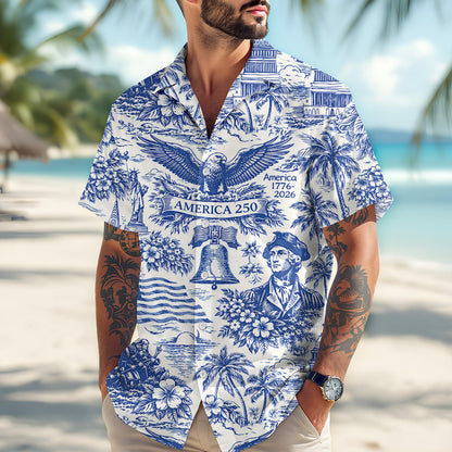 America 250th Anniversary Toile De Jouy Style Patriotic - Hawaiian Shirt - Gift for Dad, Husband, Grandpa | HN02