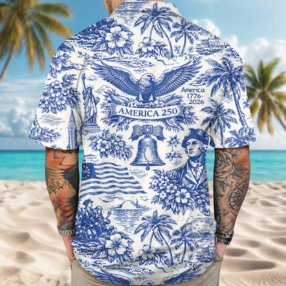America 250th Anniversary Toile De Jouy Style Patriotic - Hawaiian Shirt - Gift for Dad, Husband, Grandpa | HN02