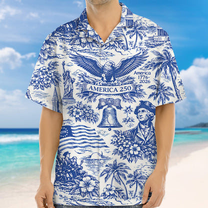 America 250th Anniversary Toile De Jouy Style Patriotic - Hawaiian Shirt - Gift for Dad, Husband, Grandpa | HN02