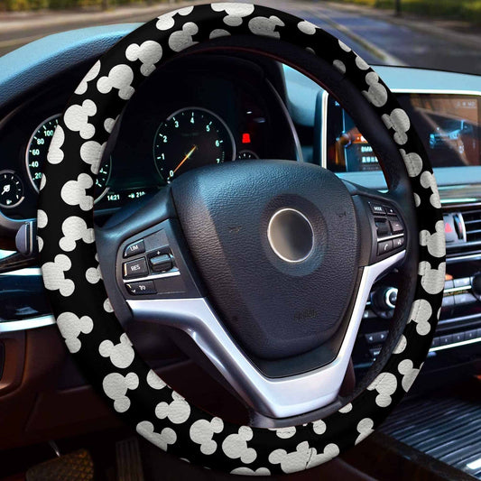 MM Steering Wheel Cover MM Heads Pattern Driving Wheel Cover Black White