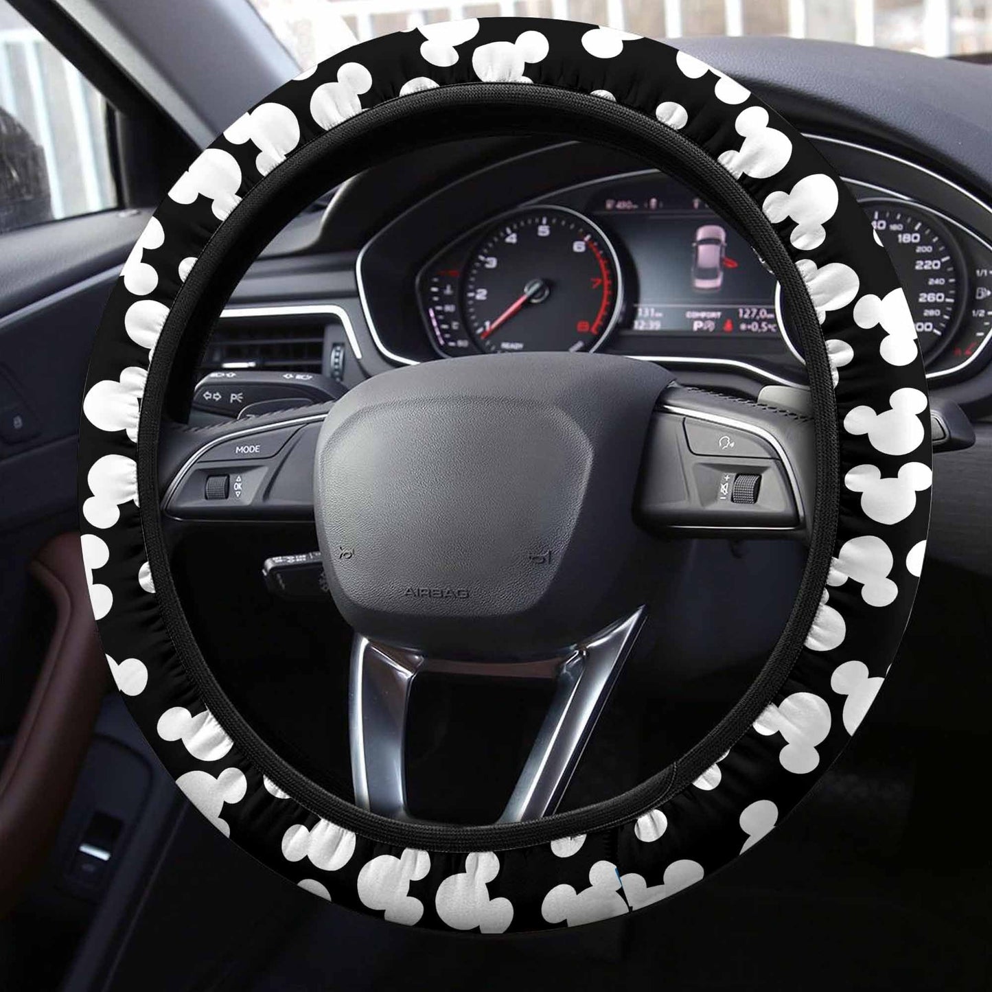 MM Steering Wheel Cover MM Heads Pattern Driving Wheel Cover Black White