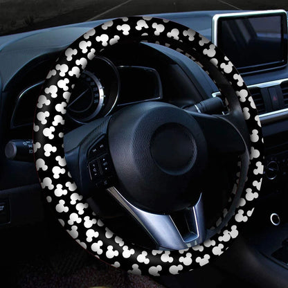 MM Steering Wheel Cover MM Heads Pattern Driving Wheel Cover Black White