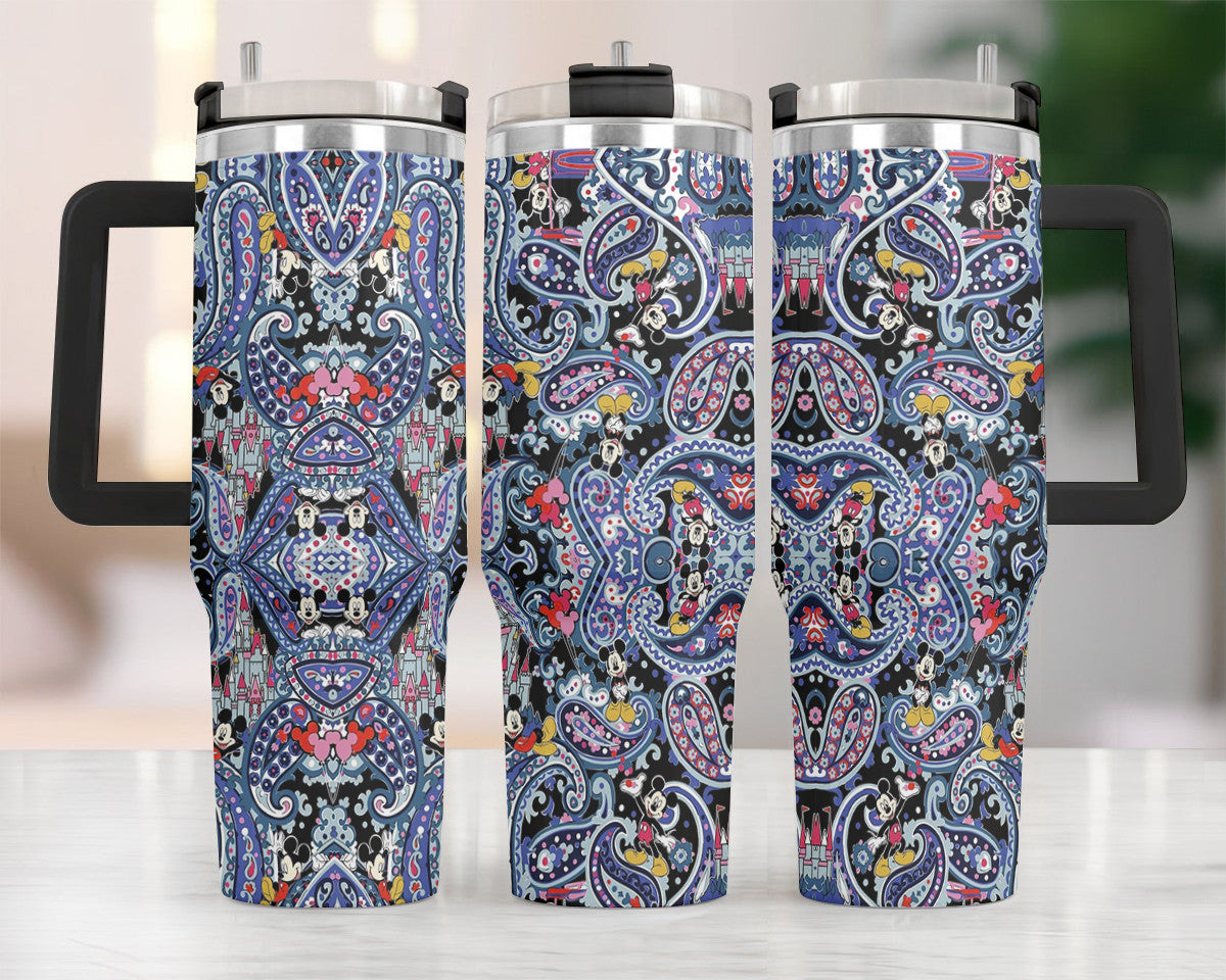 MM 40 Oz Tumbler MM DN Castle Mandala Pattern Tumbler 40 Oz Black Blue